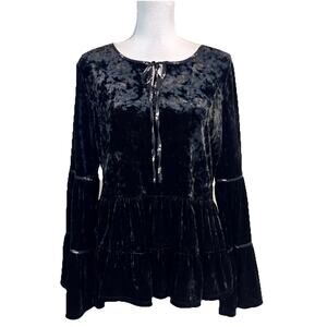 Farmers Market Blouse Tunic size Large Black Velvet Peplum Ruffles Boho Peasant